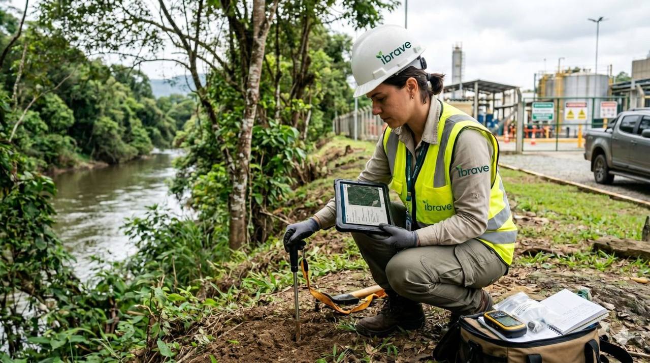 Técnica da Ibrave fazendo vistoria ambiental em campo